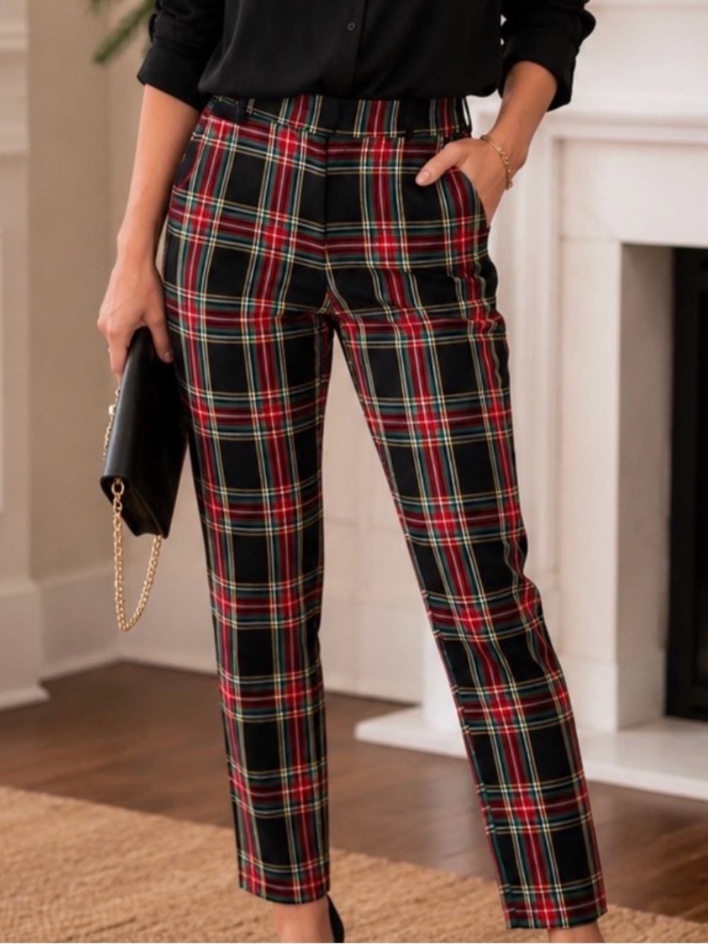 J. Crew Black Tartan Plaid Straight-Leg Pants